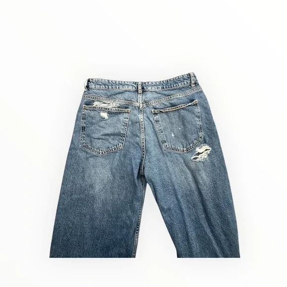 Zara Jeans Womens 10 Blue Wide Leg Distressed High Rise Denim Pants 6688/334 - Picture 10 of 13